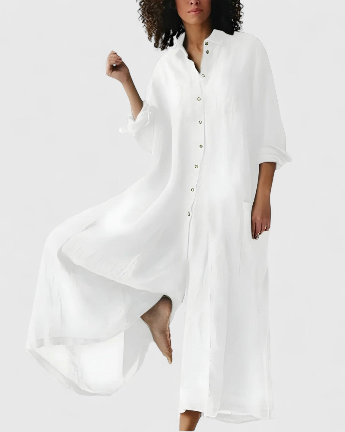 Linen Button-Front Jumpsuit Dress for Women