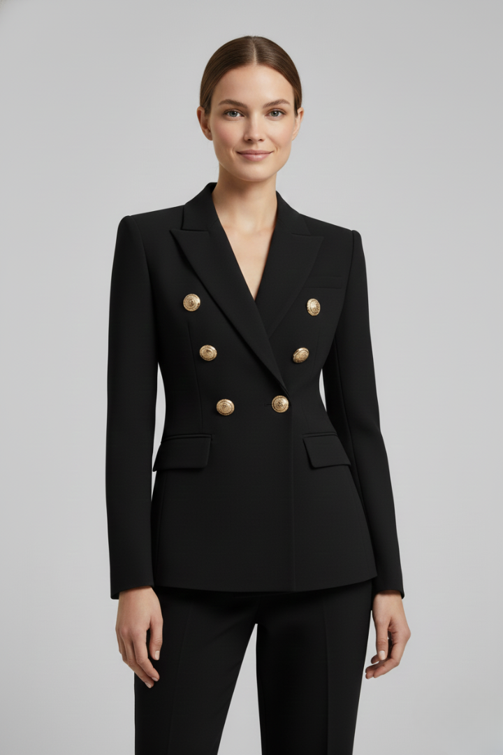 Double-Breasted Blazer with Gold-Tone Buttons for Women