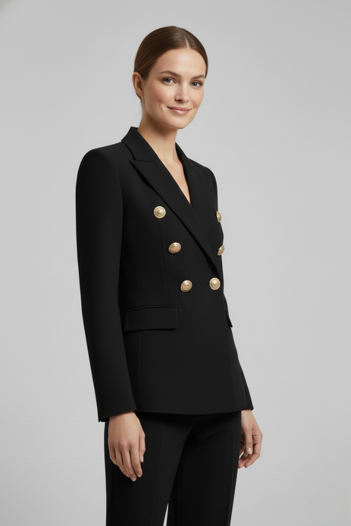 Double-Breasted Blazer with Gold-Tone Buttons for Women