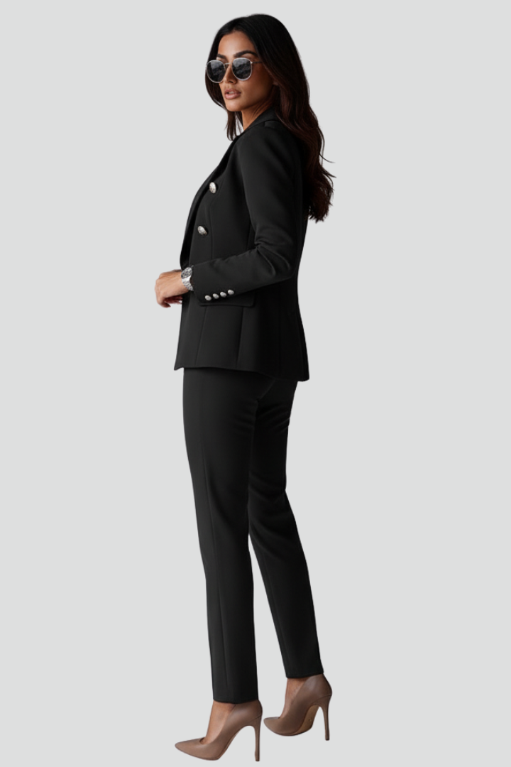 Double-Breasted Blazer and Straight Leg Trouser Set for Women