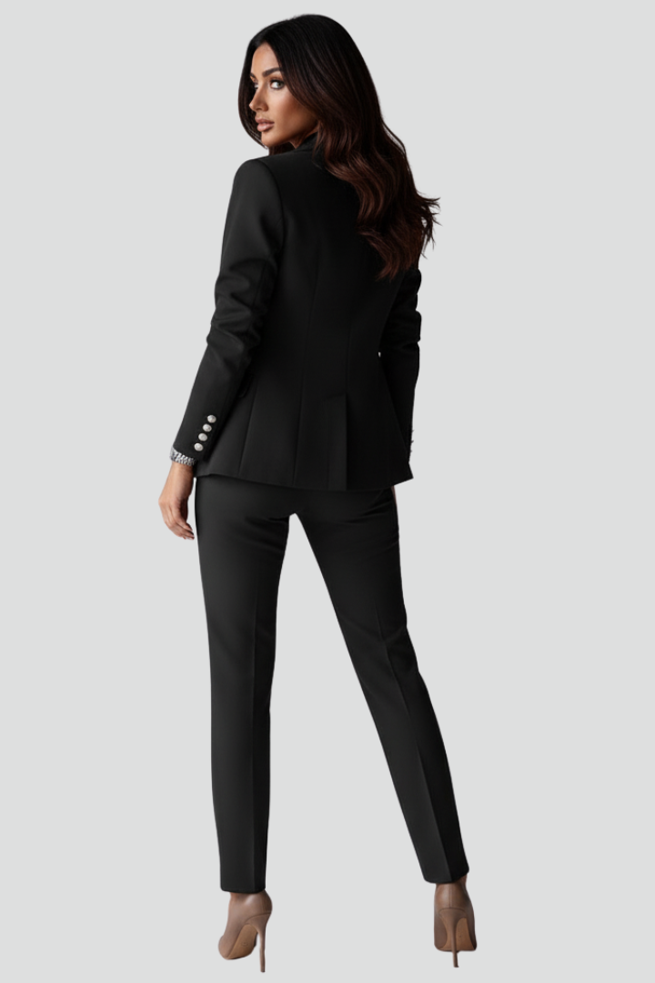Double-Breasted Blazer and Straight Leg Trouser Set for Women