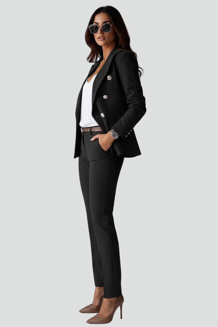 Double-Breasted Blazer and Straight Leg Trouser Set for Women