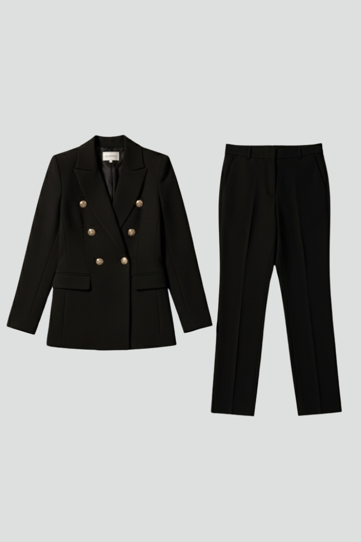 Double-Breasted Blazer and Straight Leg Trouser Set for Women