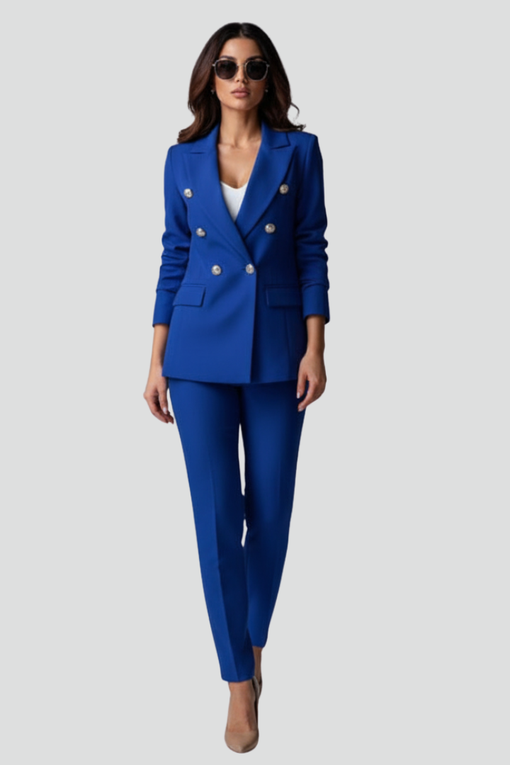 Double-Breasted Blazer and Straight Leg Trouser Set for Women