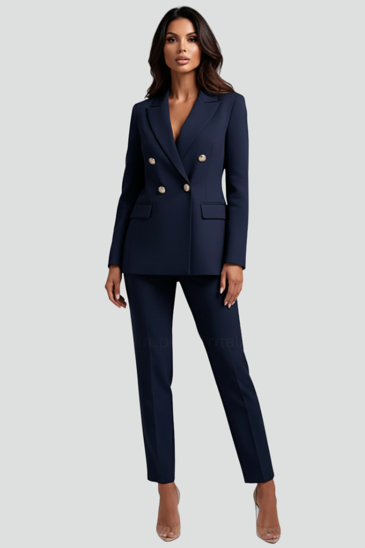 Double-Breasted Blazer and Straight Leg Trouser Set for Women