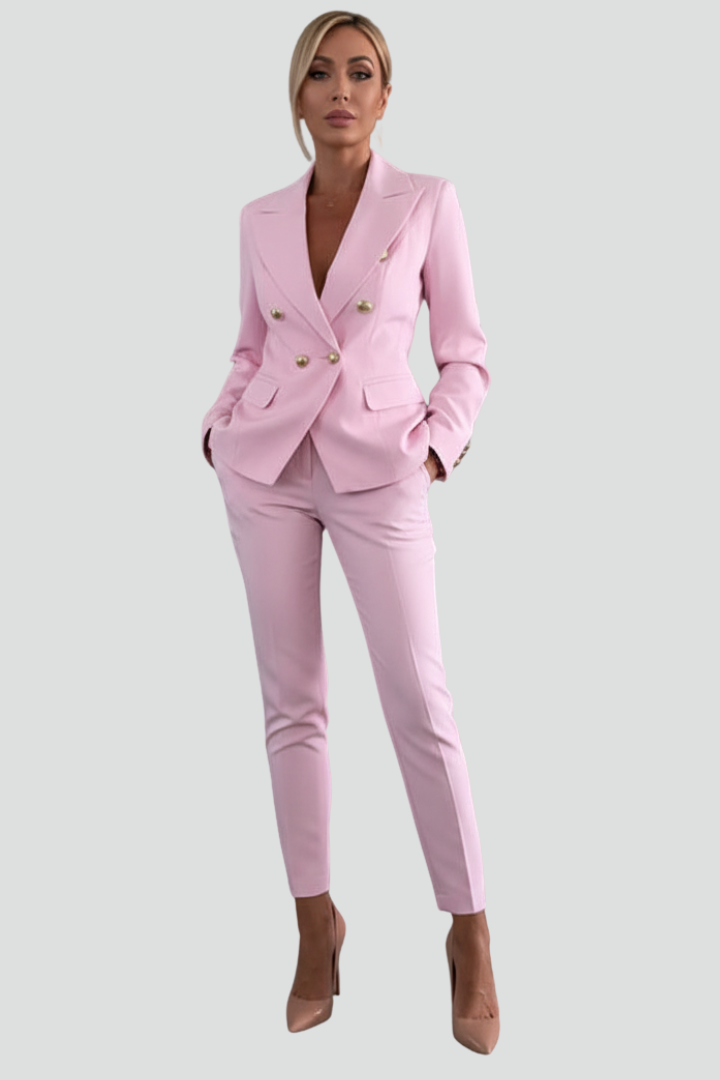 Double-Breasted Blazer and Straight Leg Trouser Set for Women
