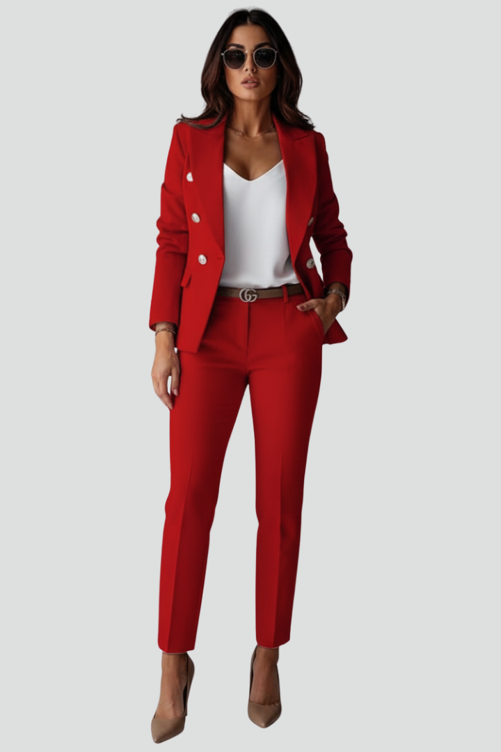 Double-Breasted Blazer and Straight Leg Trouser Set for Women