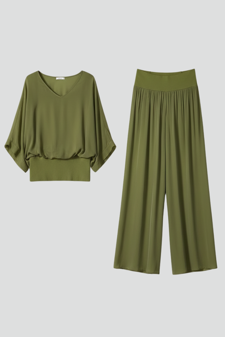 V-Neck Wide Leg Chiffon Set for Women