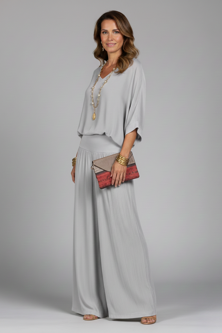 V-Neck Wide Leg Chiffon Set for Women