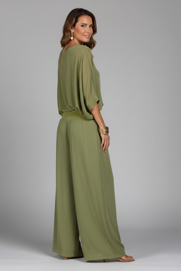 V-Neck Wide Leg Chiffon Set for Women