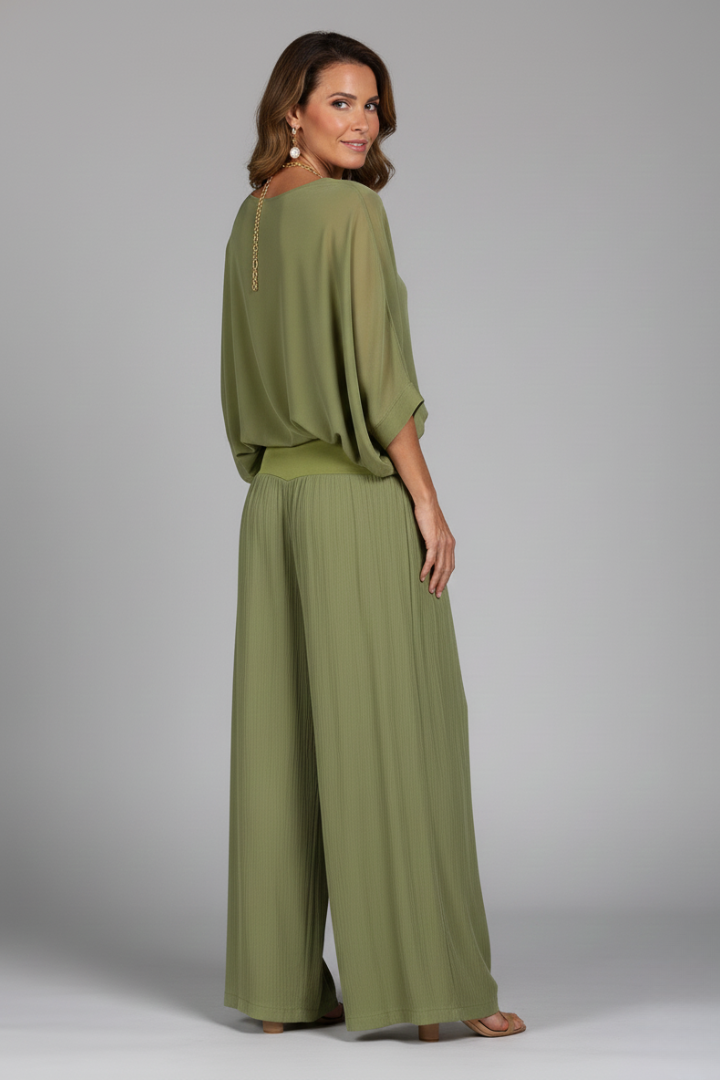 V-Neck Wide Leg Chiffon Set for Women