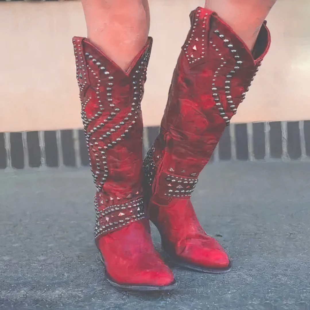 Studded Knee-High Cowboy Boots for Women