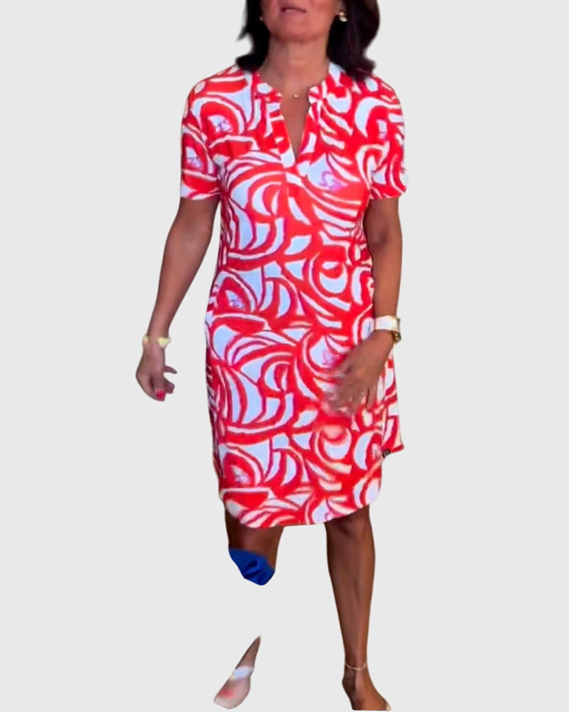 Abstract Print Short Sleeve Dress for Women