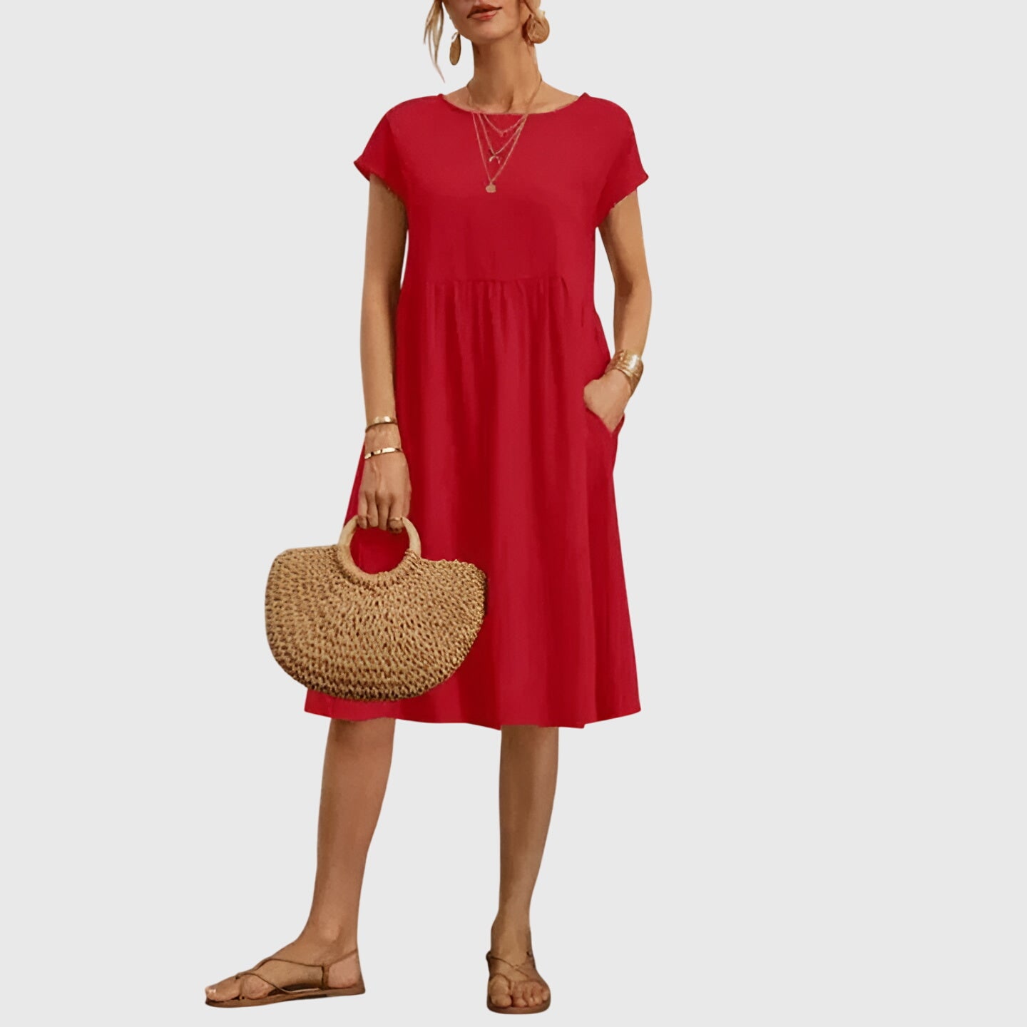 Short Sleeve Midi Dress for Women