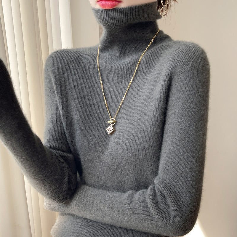 Angora Blend Ribbed Knit Turtleneck Sweater for Women - View 4