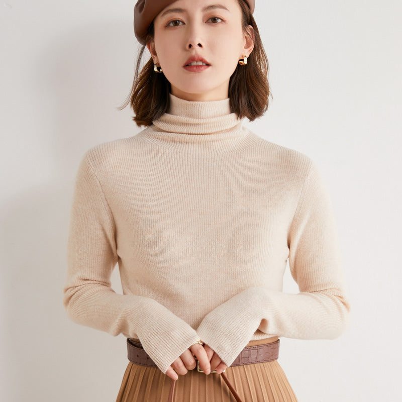 Angora Blend Ribbed Knit Turtleneck Sweater for Women