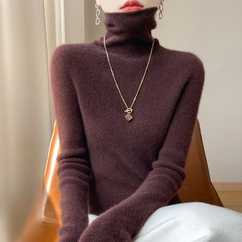 Angora Blend Ribbed Knit Turtleneck Sweater for Women - Angora Red