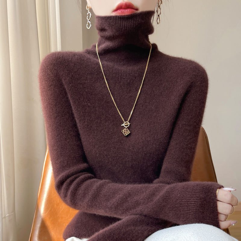 Angora Blend Ribbed Knit Turtleneck Sweater for Women - View 2