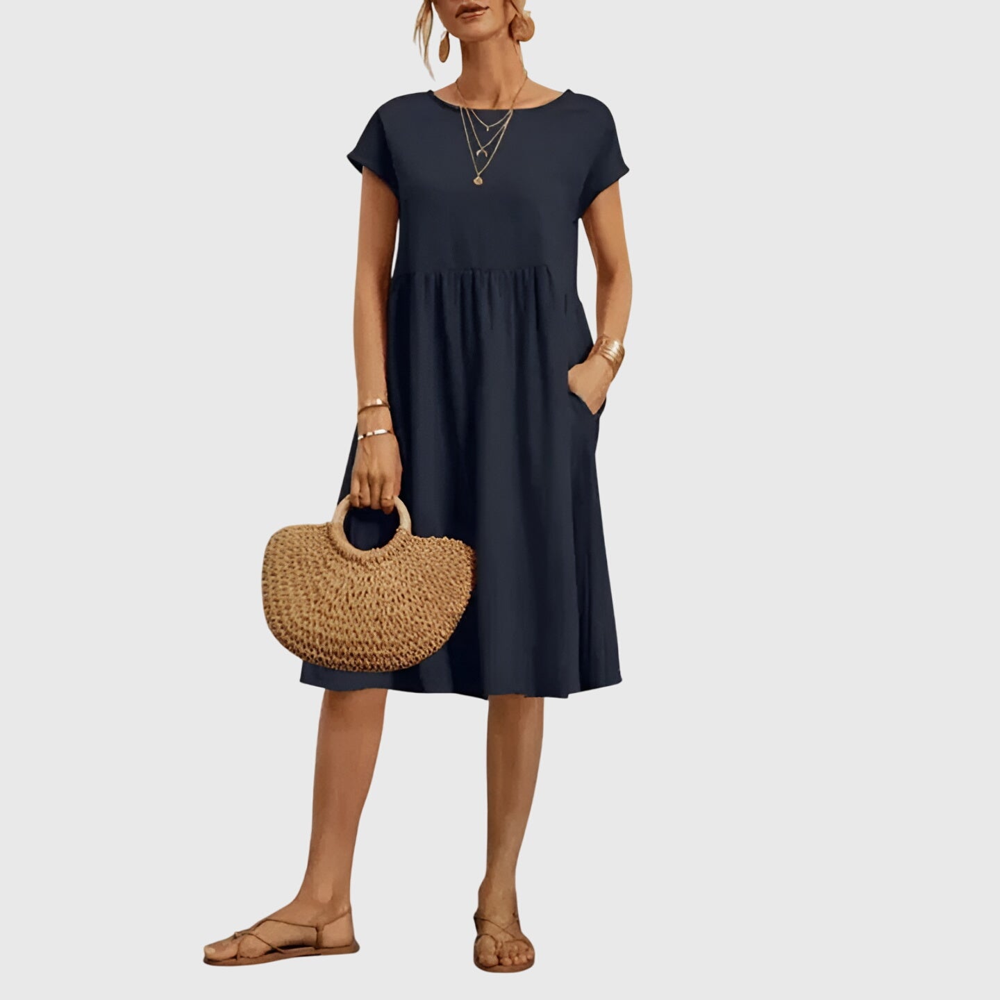 Short Sleeve Midi Dress for Women
