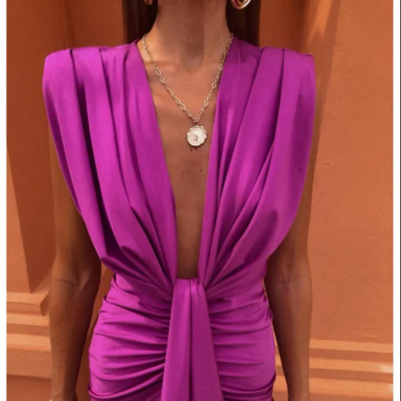 Ruched V-Neck Sleeveless Dress for Women