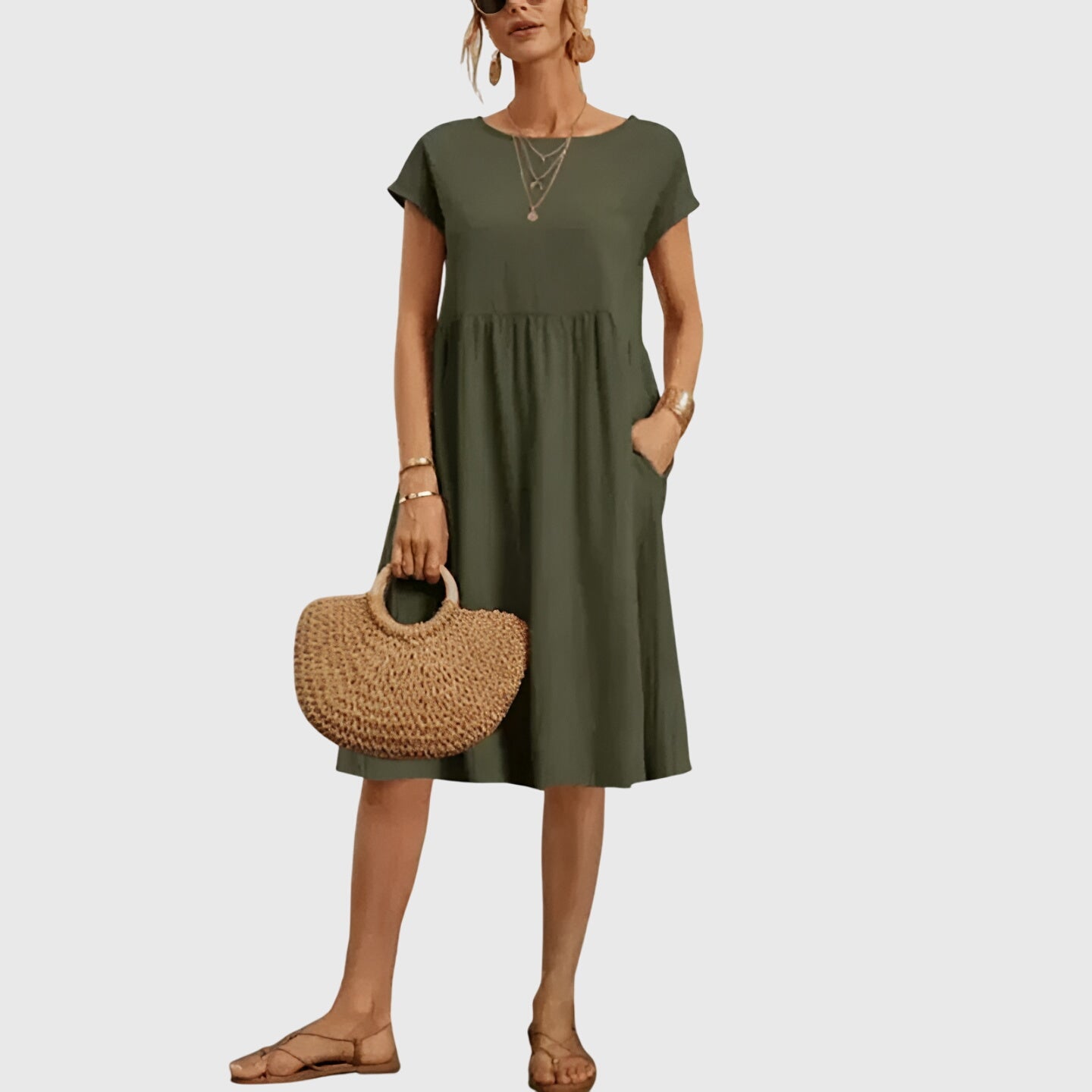 Short Sleeve Midi Dress for Women
