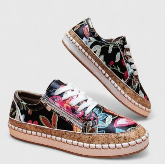 Floral Platform Lace-Up Sneakers for Women
