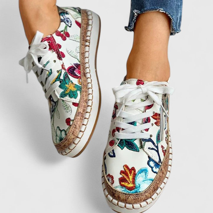 Floral Platform Lace-Up Sneakers for Women