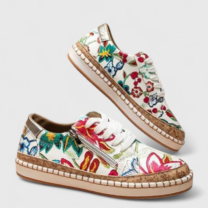 Floral Platform Lace-Up Sneakers for Women