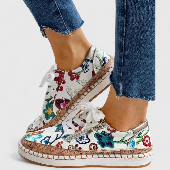 Floral Platform Lace-Up Sneakers for Women