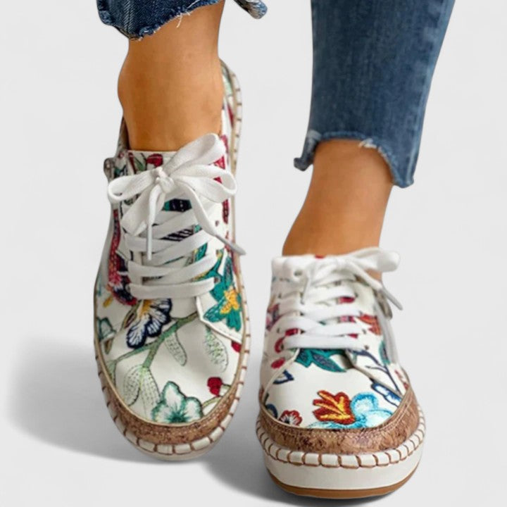 Floral Platform Lace-Up Sneakers for Women