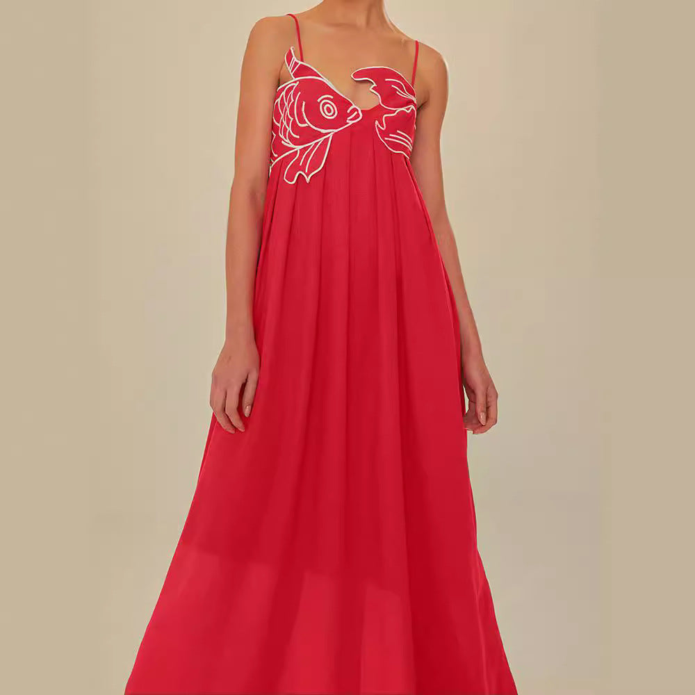 Sleeveless Fish Graphic Maxi Slip Dress for Women