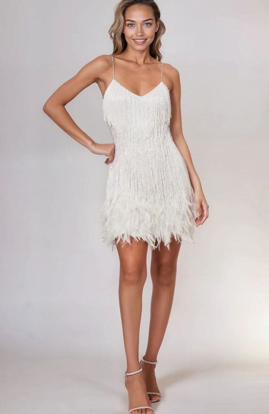 Beaded Fringe Spaghetti-Strap Mini Dress for Women - View 5