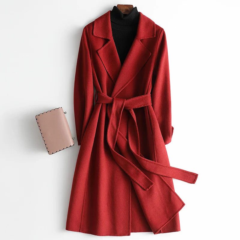 Belted A-Line Wrap Coat for Women