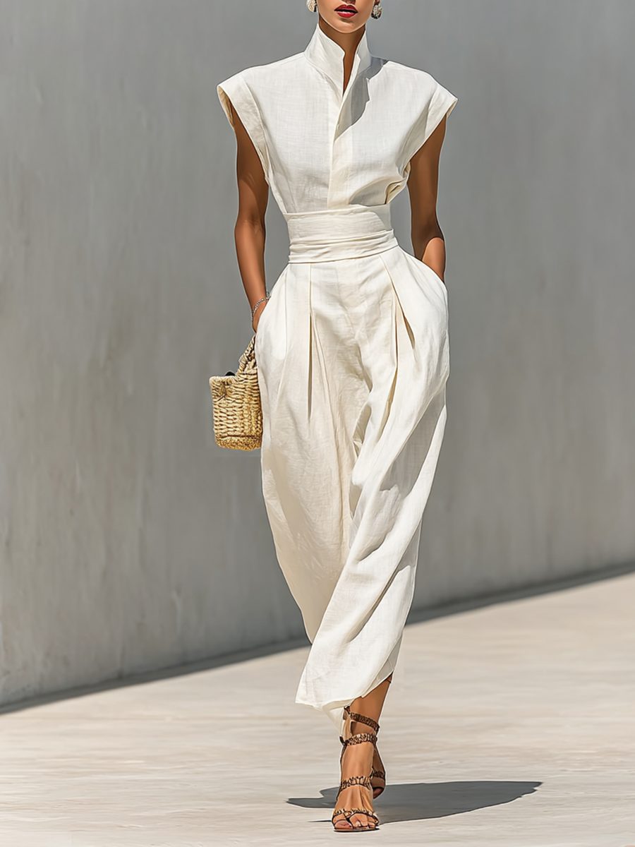 Belted Lapel Maxi Dress for Women