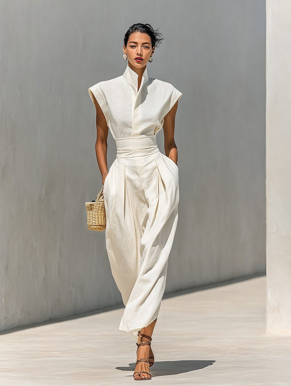 Belted Lapel Maxi Dress for Women - View 5