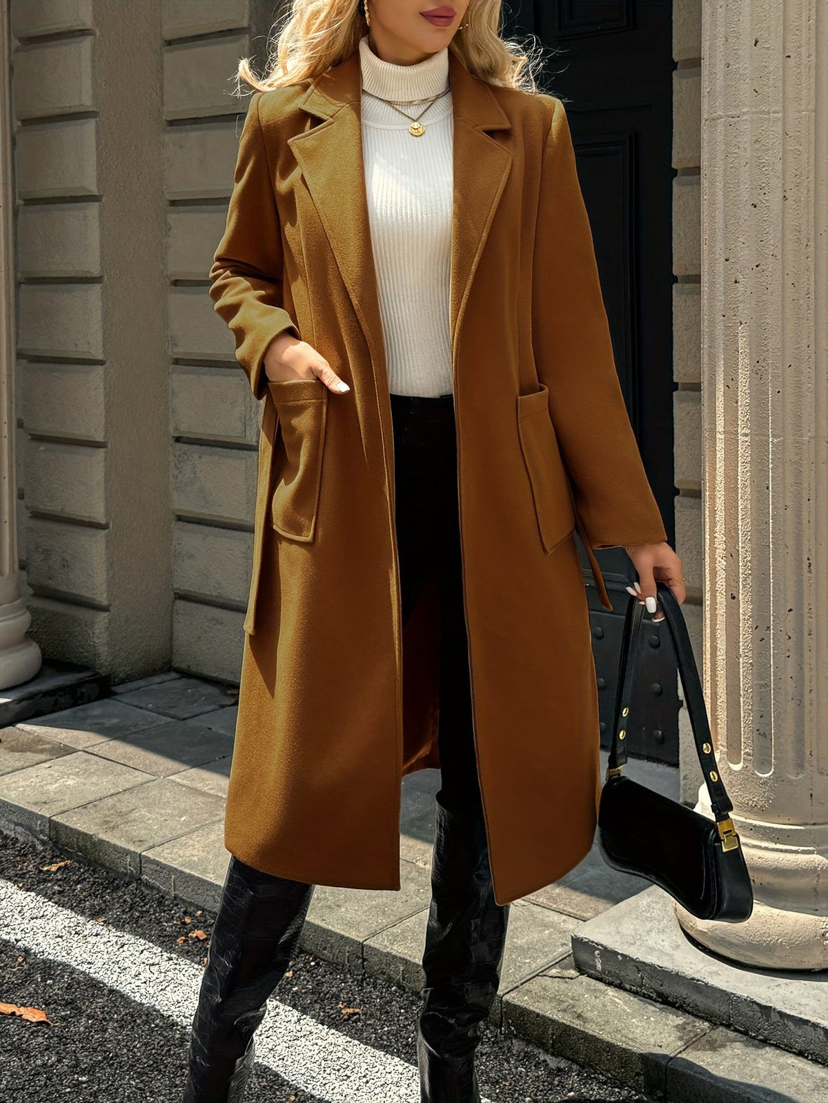 Belted Long Coat for Women - View 11