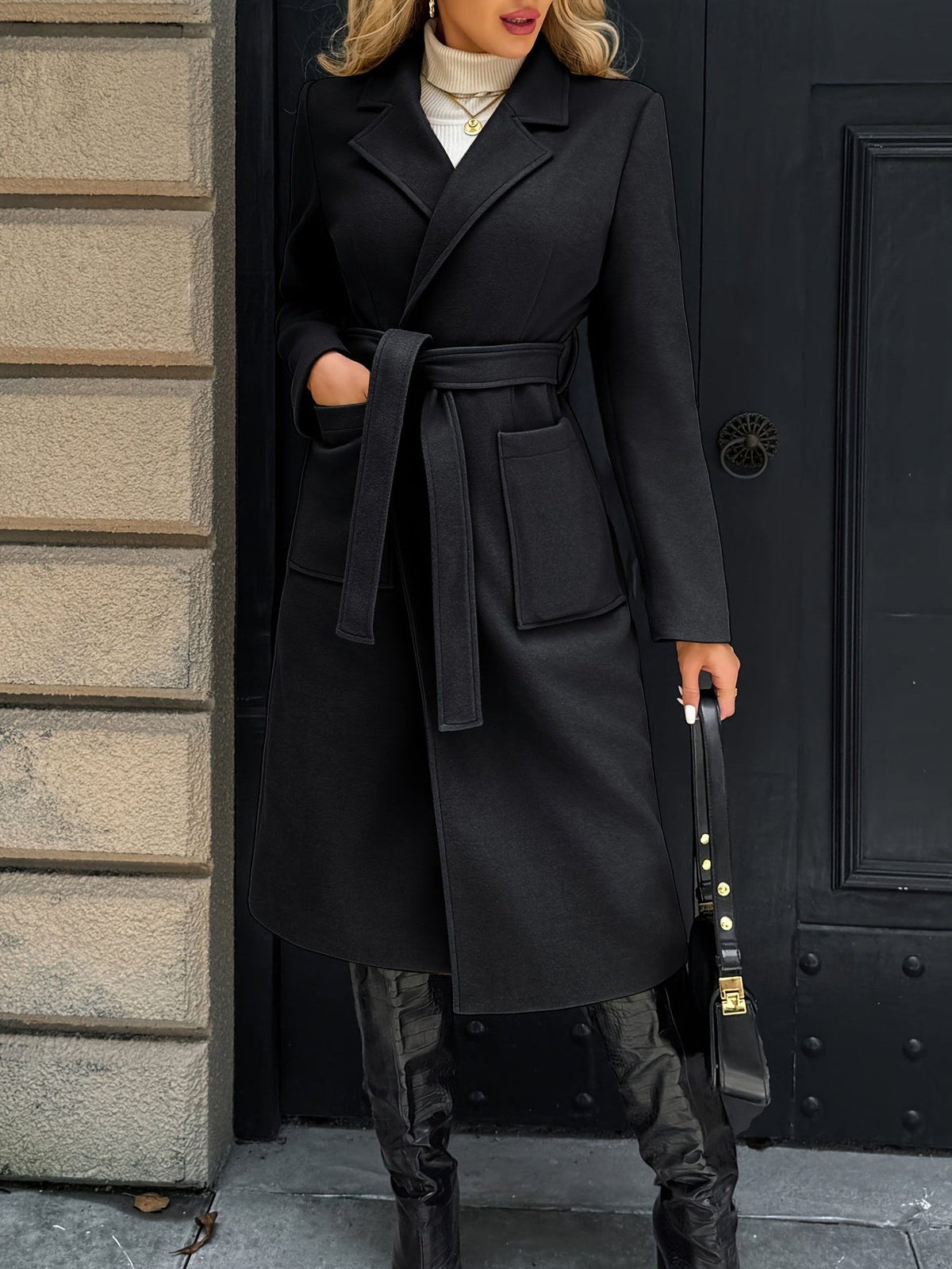 Belted Long Coat for Women - View 13