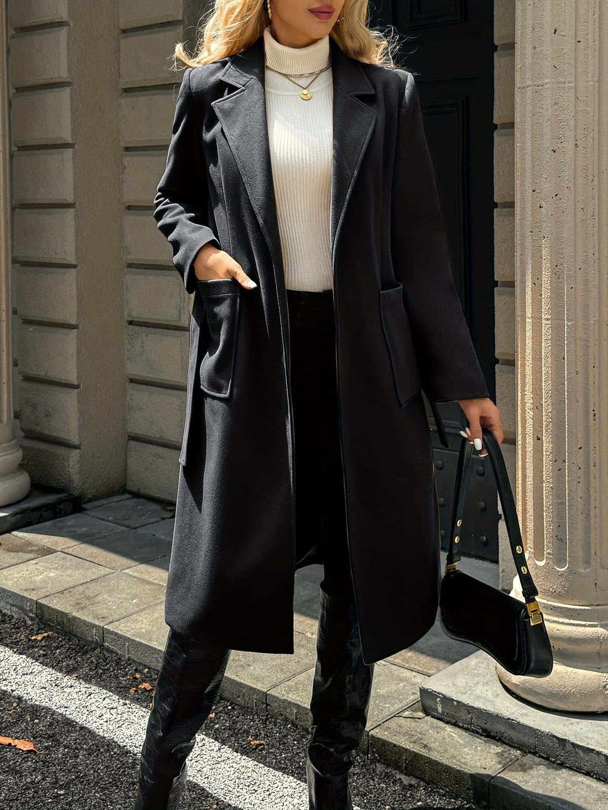 Belted Long Coat for Women - View 15