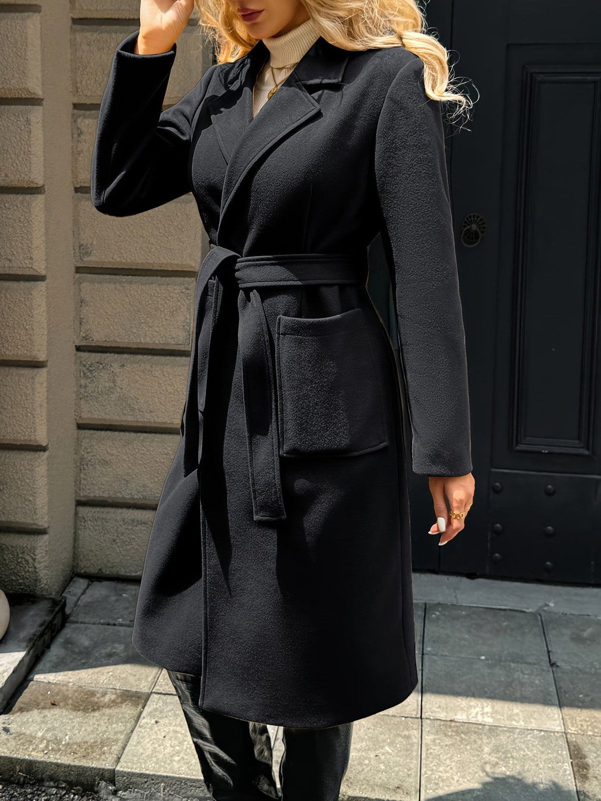 Belted Long Coat for Women - View 16
