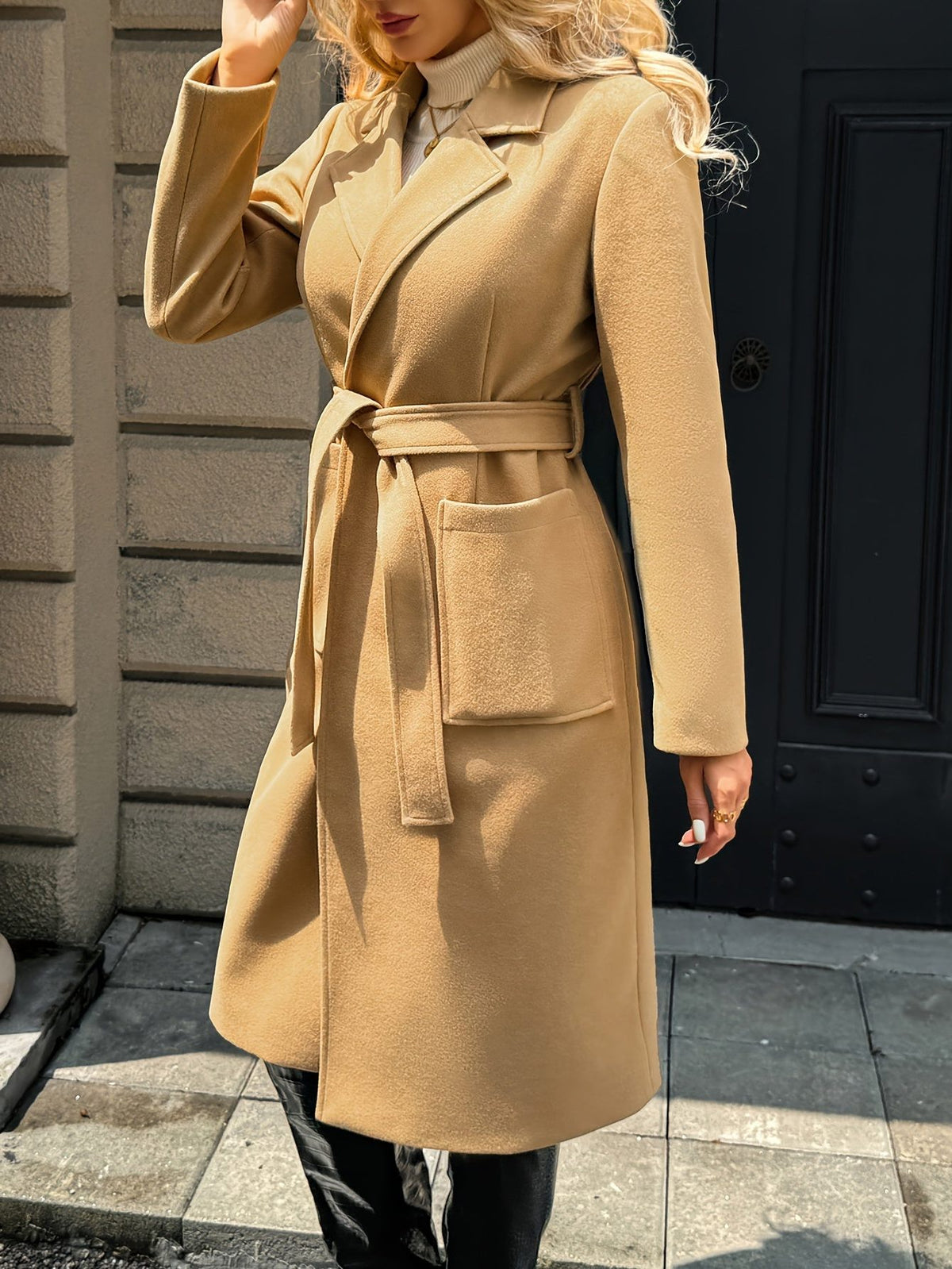 Belted Long Coat for Women - View 3