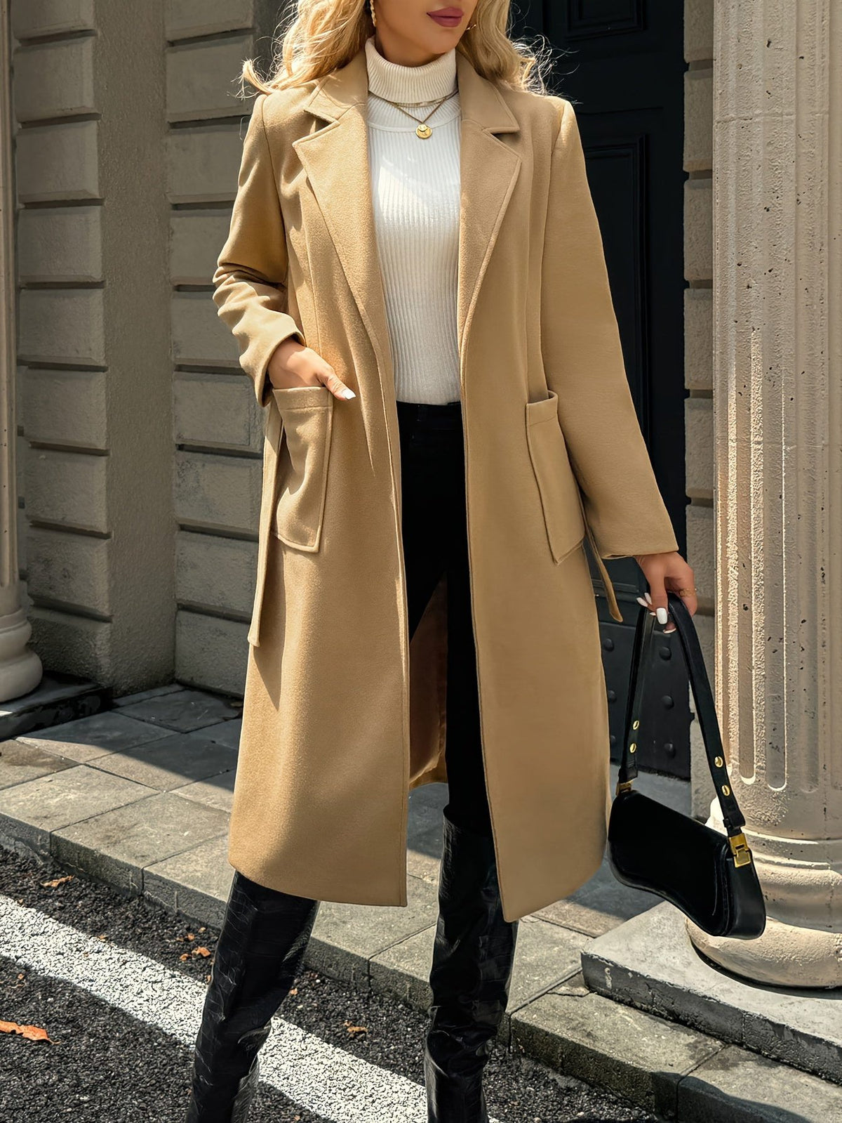 Belted Long Coat for Women - View 4