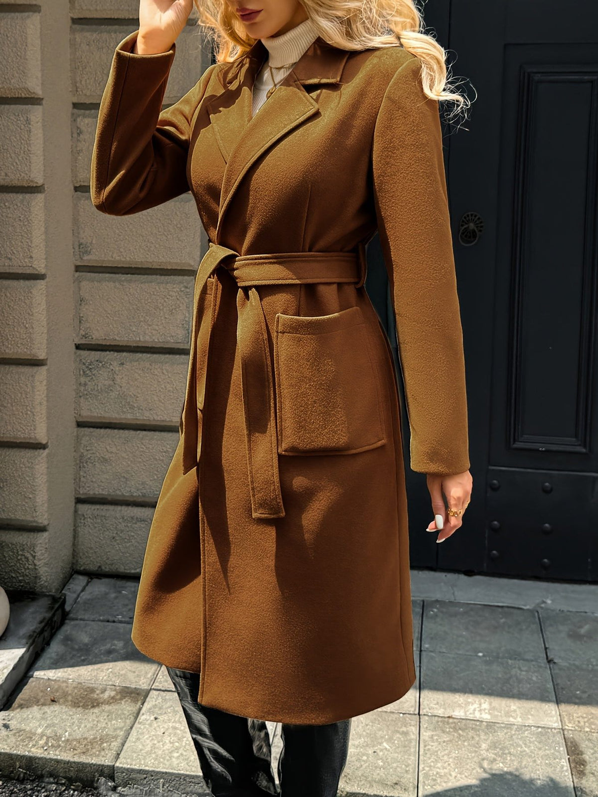Belted Long Coat for Women - View 8