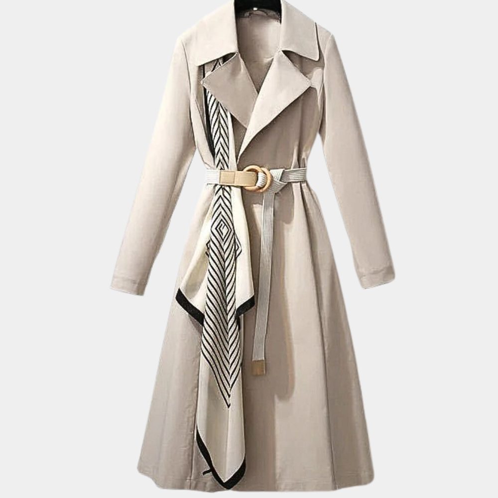 Belted Long Trench Coat for Women - Beige