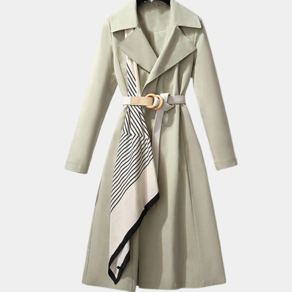 Belted Long Trench Coat for Women - Green