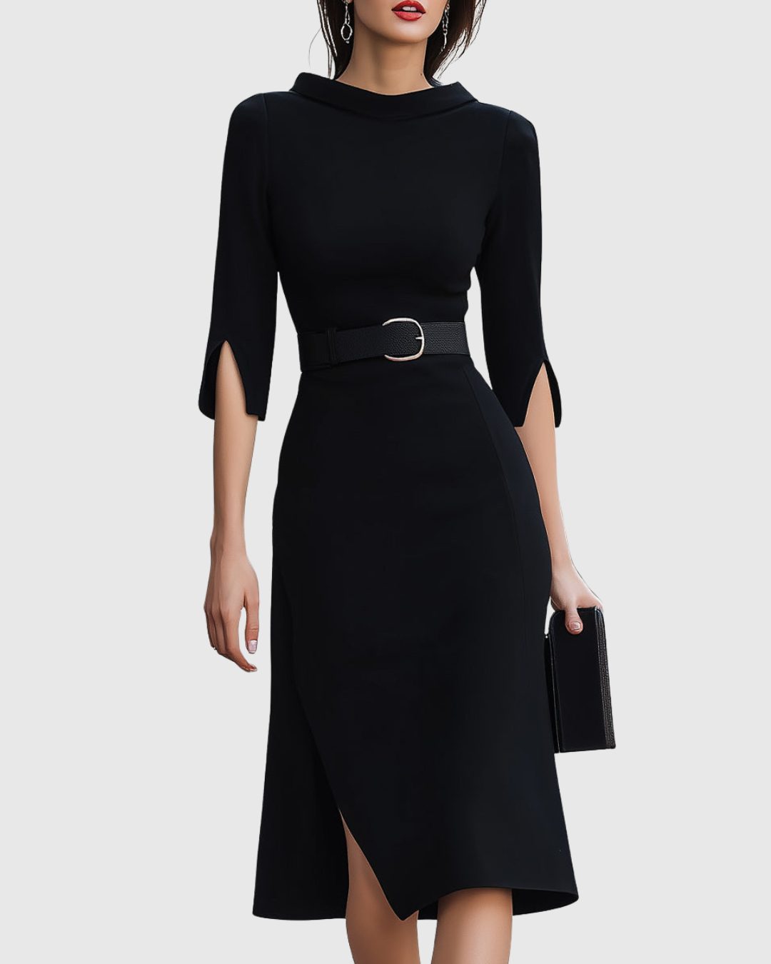 Belted Midi Dress with Short Sleeves for Women