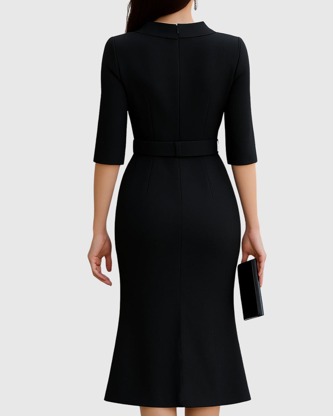 Belted Midi Dress with Short Sleeves for Women