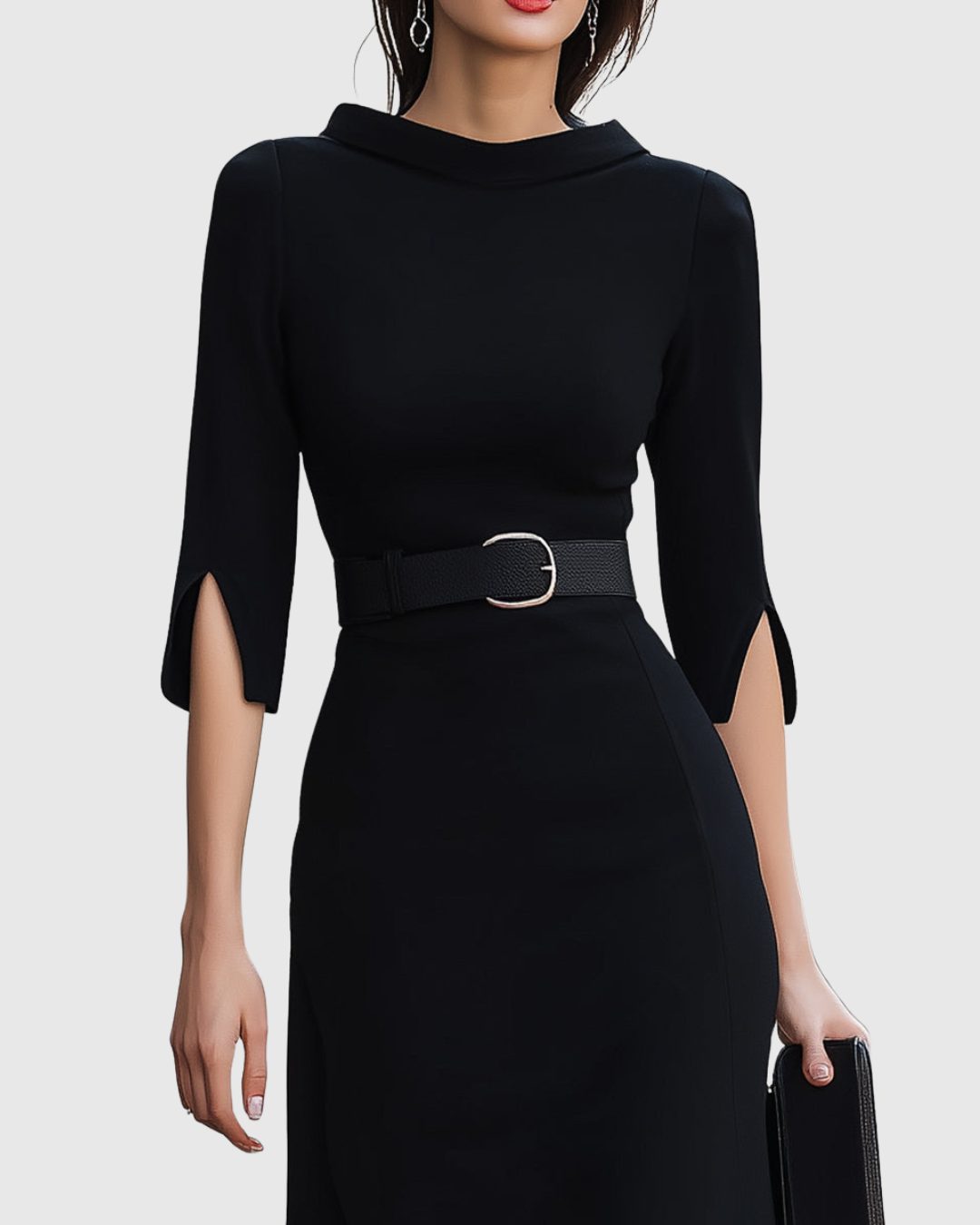 Belted Midi Dress with Short Sleeves for Women - View 3