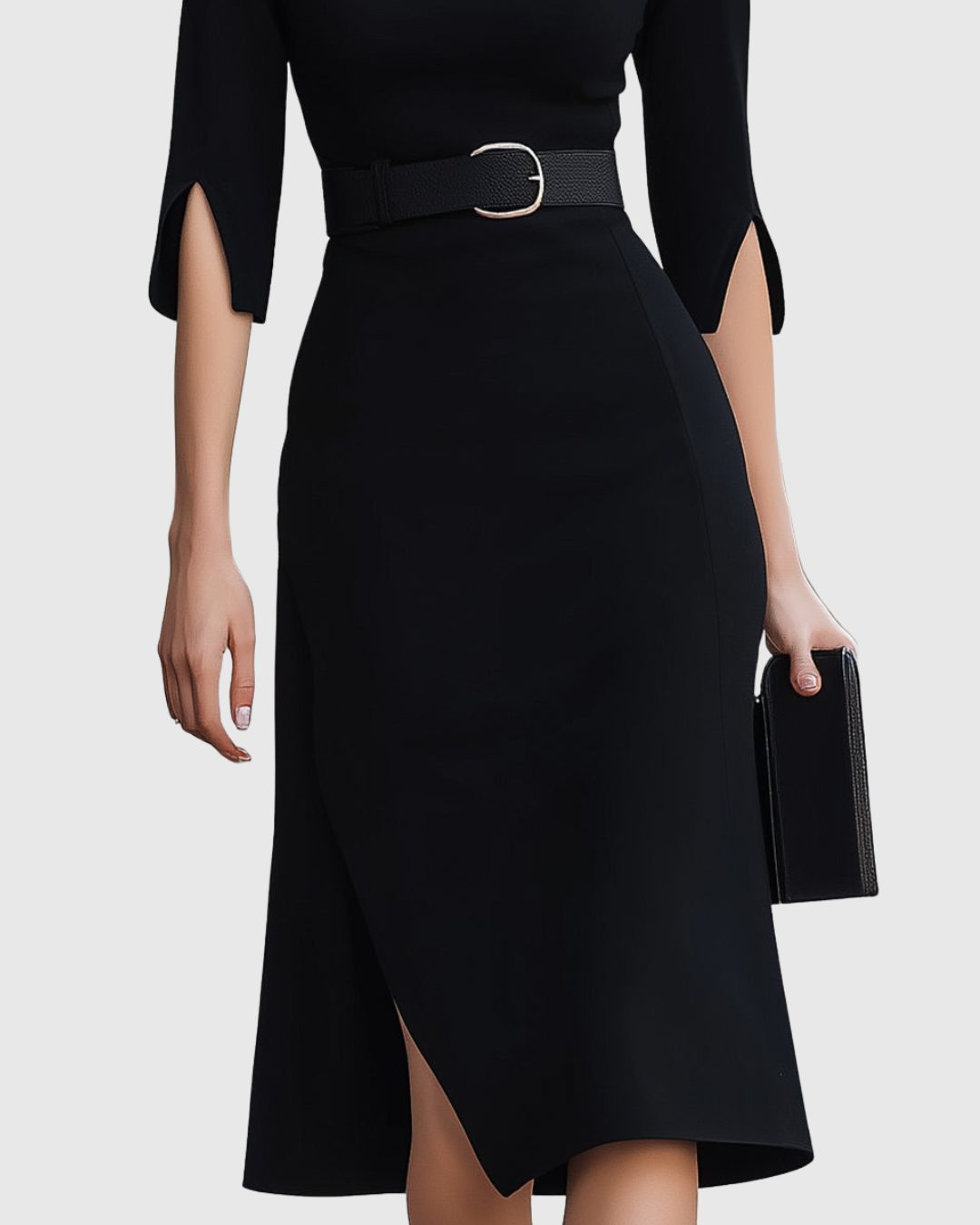 Belted Midi Dress with Short Sleeves for Women - View 4
