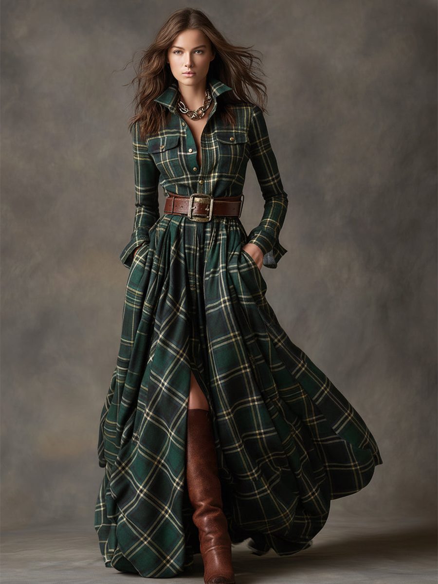 Belted Plaid Shirt Dress for Women - View 10