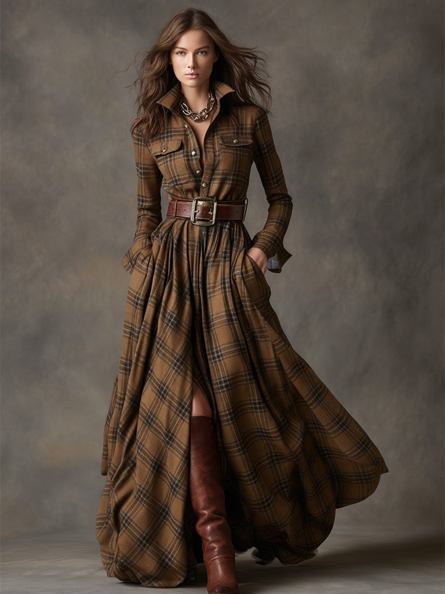 Belted Plaid Shirt Dress for Women - View 13
